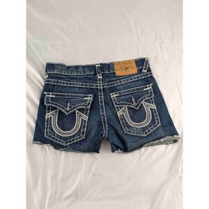True Religion Women's Shorts Logan SuperT Distressed Denim Cutoff Shorts Size 34